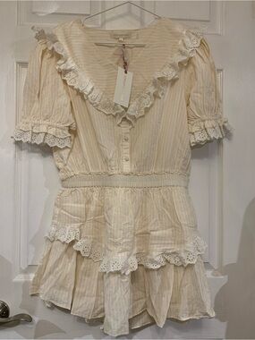 LoveShackFancy Cream Eyelet Ruffle Dress